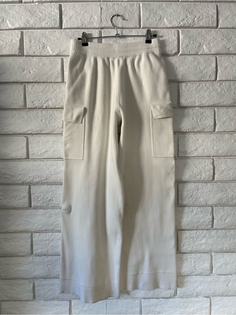 Alo Scholar Knit Cargo Pants Ivory High Waist Wide Leg Small - Picture 8 of 12